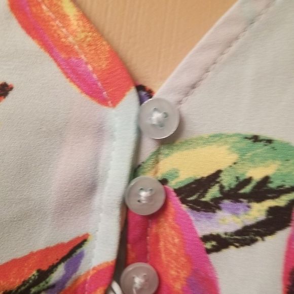 Joie Light Blue Crop Top With Button & Tie Front & Peppers Motif NWT Sz. M - Picture 3 of 11